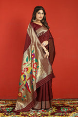 Transcendent Maroon Paithani Silk Saree With Stylish Blouse Piece - Colorful Saree