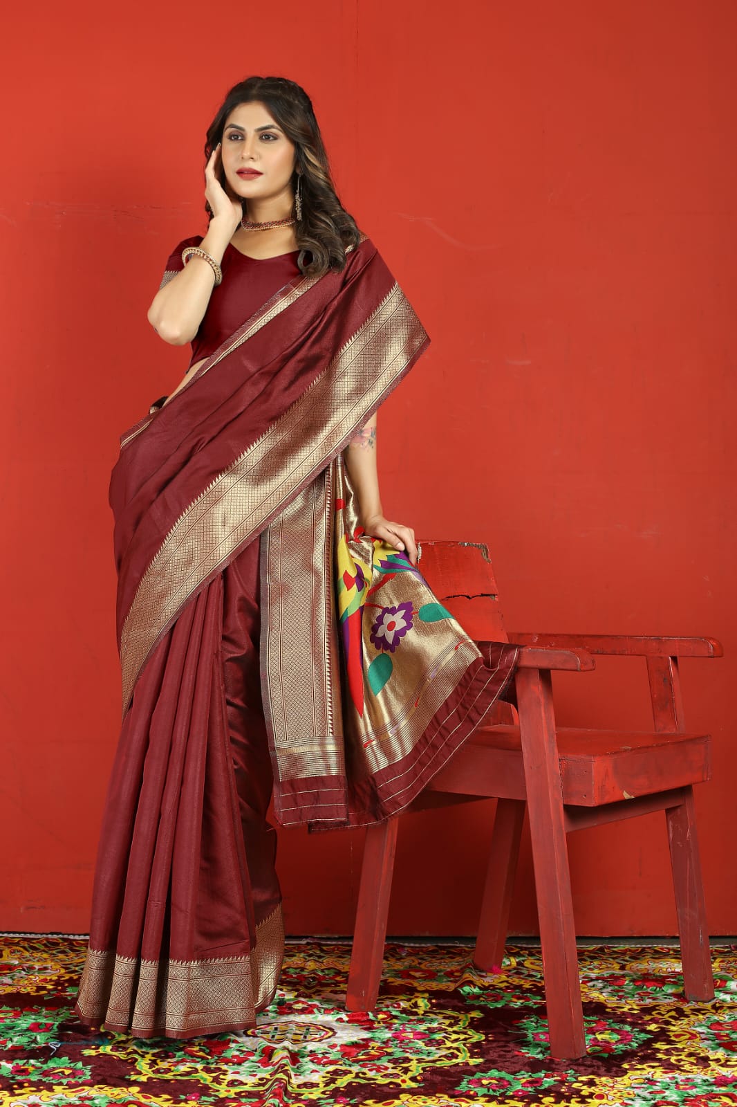 Transcendent Maroon Paithani Silk Saree With Stylish Blouse Piece - Colorful Saree