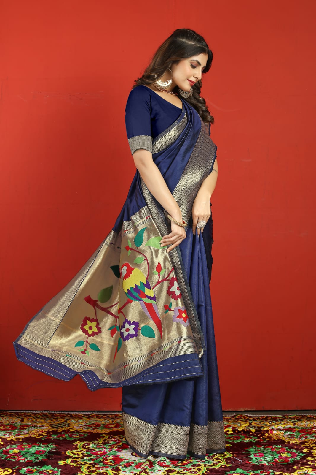 Prodigal Navy Blue Paithani Silk Saree With Surpassing Blouse Piece - Colorful Saree