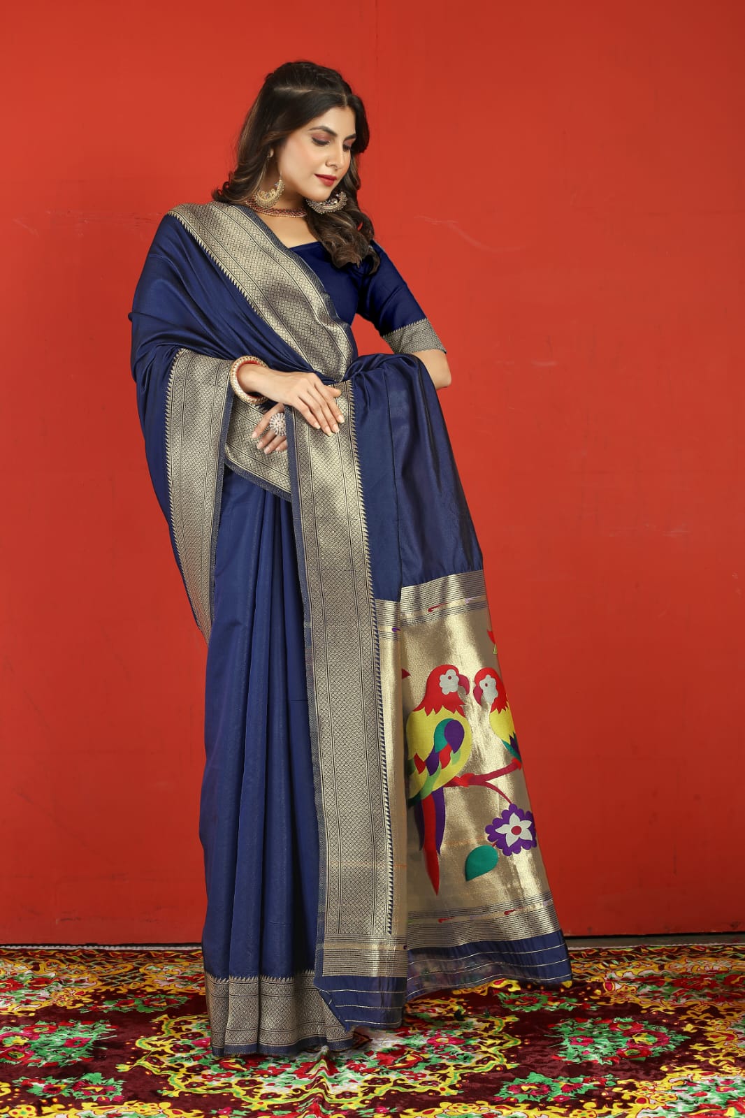 Prodigal Navy Blue Paithani Silk Saree With Surpassing Blouse Piece - Colorful Saree