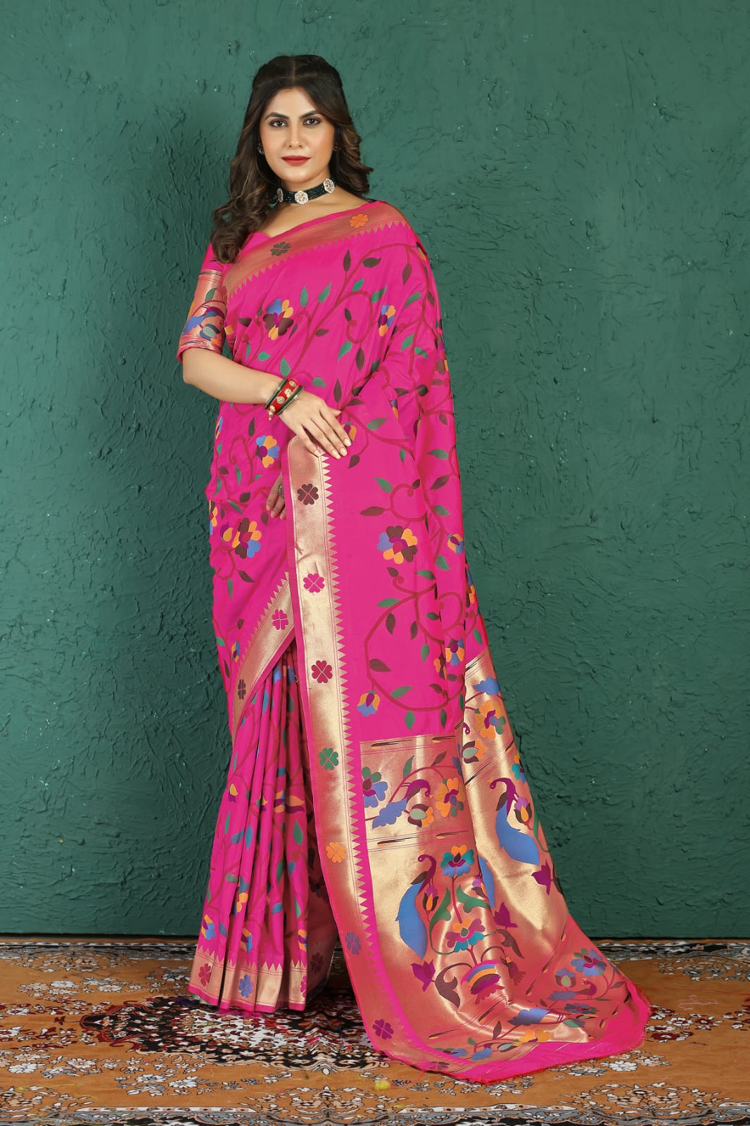 Ratatouille Dark Pink Paithani Silk Saree With Devastating Blouse Piece - Colorful Saree