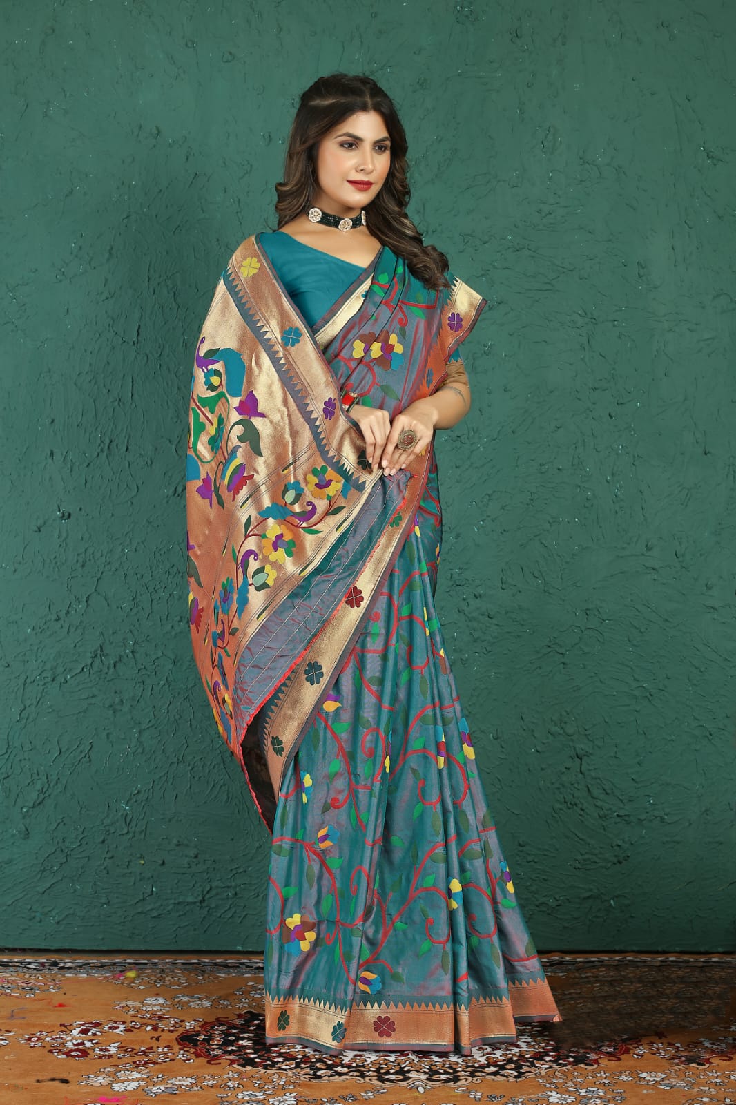 Scintilla Grey Paithani Silk Saree With Tempting Blouse Piece - Colorful Saree