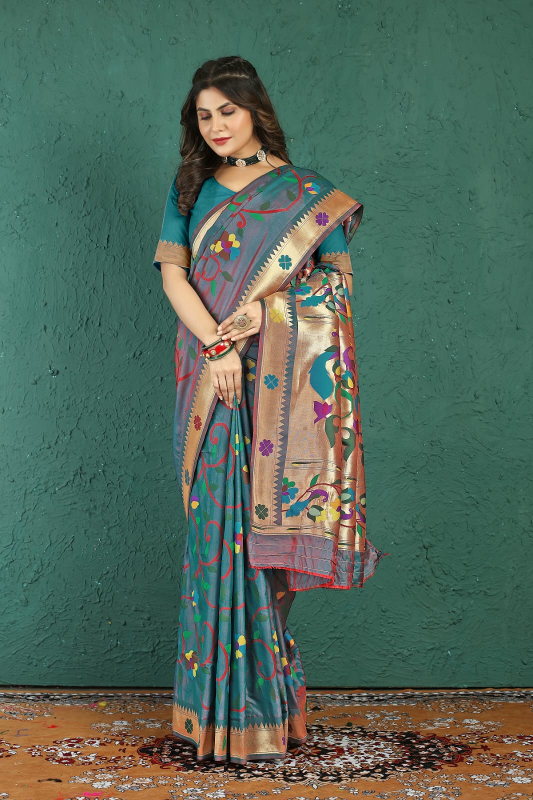 Scintilla Grey Paithani Silk Saree With Tempting Blouse Piece - Colorful Saree