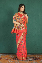 Splendiferous Peach Paithani Silk Saree With Murmurous Blouse Piece - Colorful Saree