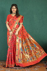 Splendiferous Peach Paithani Silk Saree With Murmurous Blouse Piece - Colorful Saree