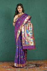 Enchanting Purple Paithani Silk Saree With Pleasurable Blouse Piece - Colorful Saree