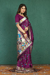 Scrumptious Wine Paithani Silk Saree With Dalliance Blouse Piece - Colorful Saree