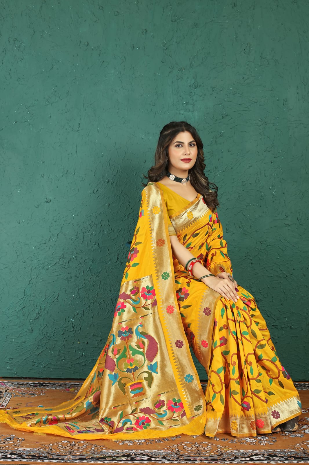 Comely Yellow Paithani Silk Saree With Adoring Blouse Piece - Colorful Saree