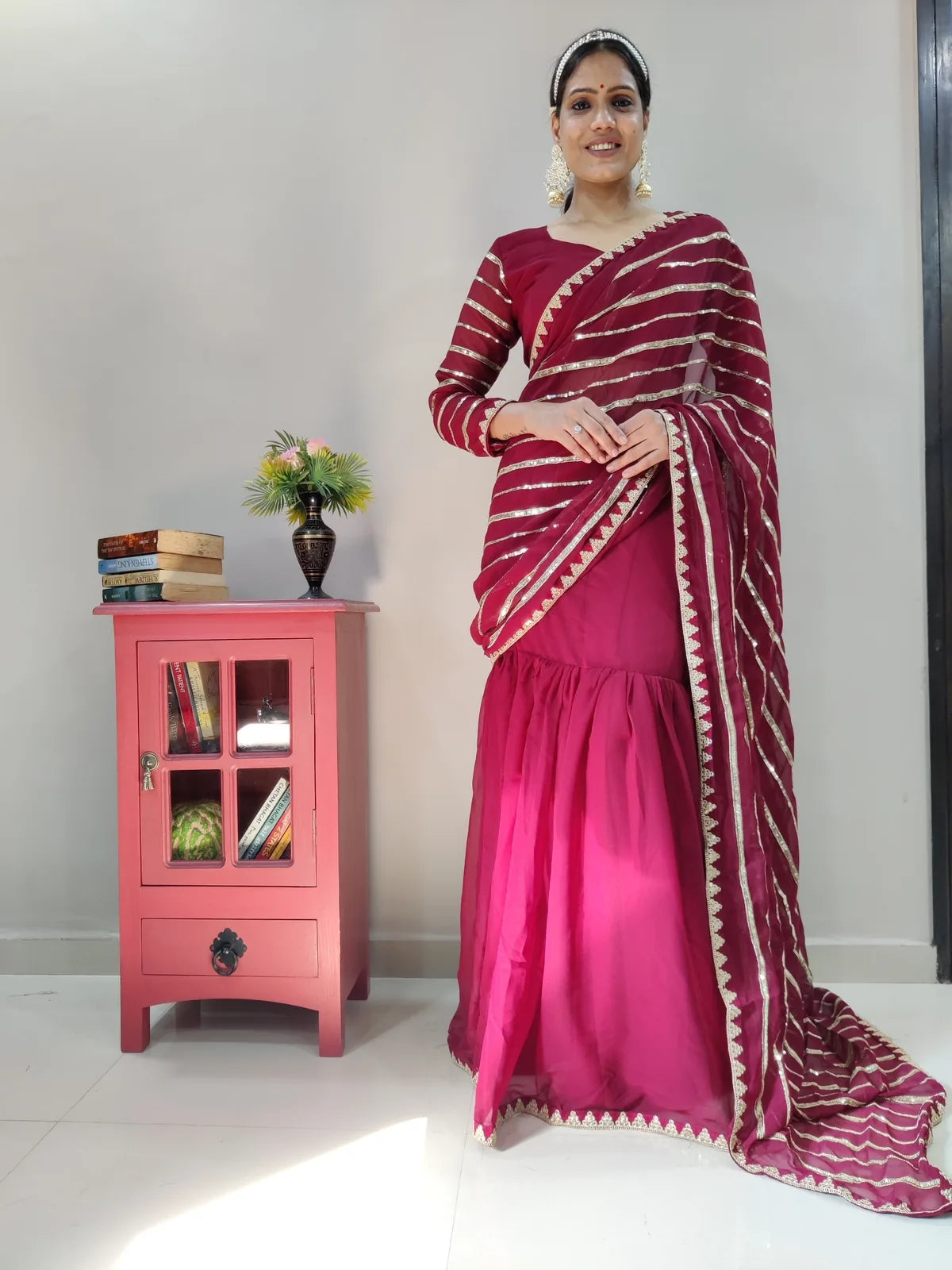 Maroon Lehenga Saree in Georgette With Sequence Work Colorful Saree