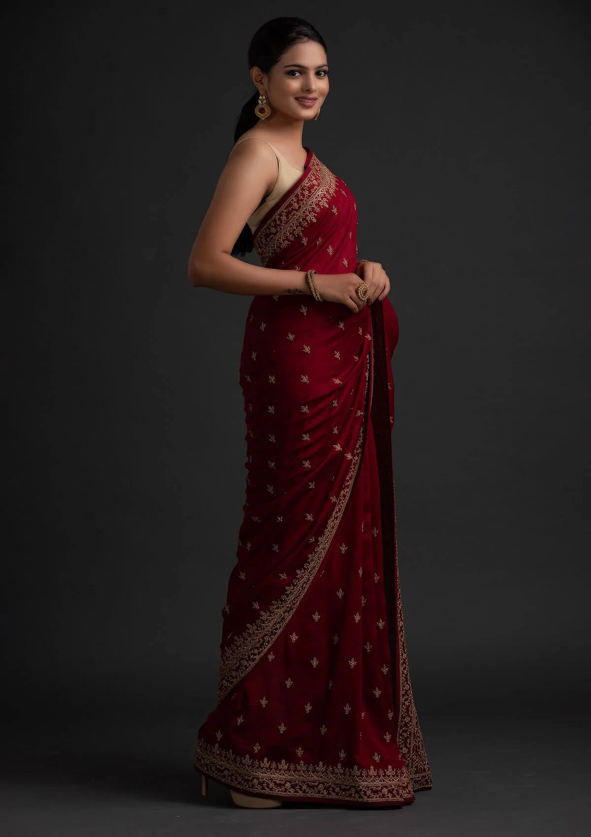 Maroon Color Art Silk Base Designer Saree With Sequins & Dori Work - Colorful Saree