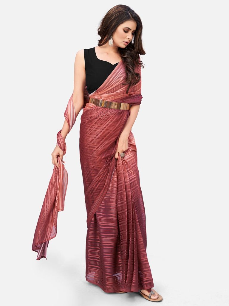 Marvellous Pink Ready to wear Saree With Belt - Colorful Saree