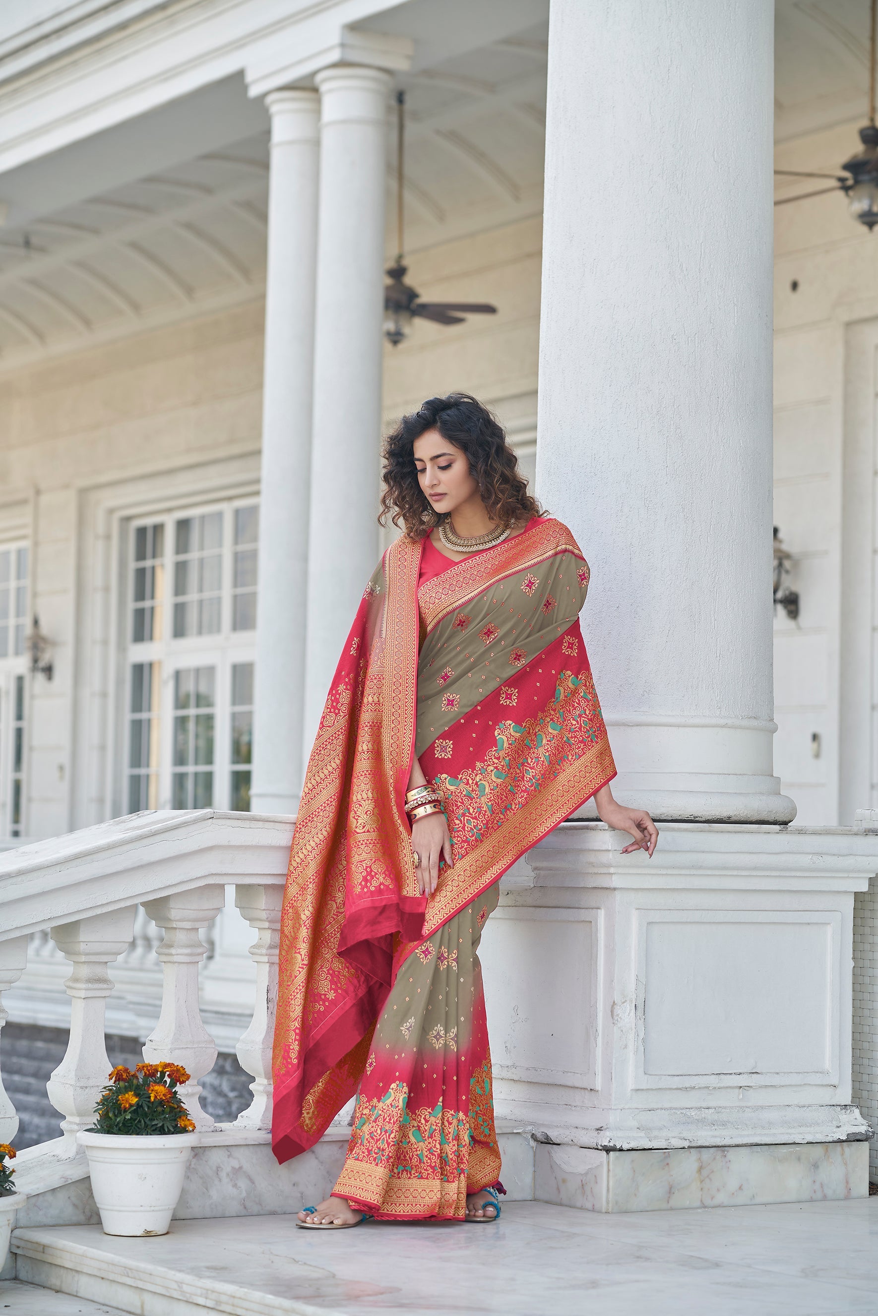 Marvelous Grey Zari Weaving Banarasi Silk Wedding Wear Saree - Colorful Saree