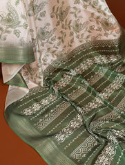 Mehendi Green Dola Silk Saree with Printed Work and Zari Border Colorful Saree