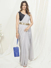 Off White Ready to Wear One Minute Saree In Satin Silk - Colorful Saree