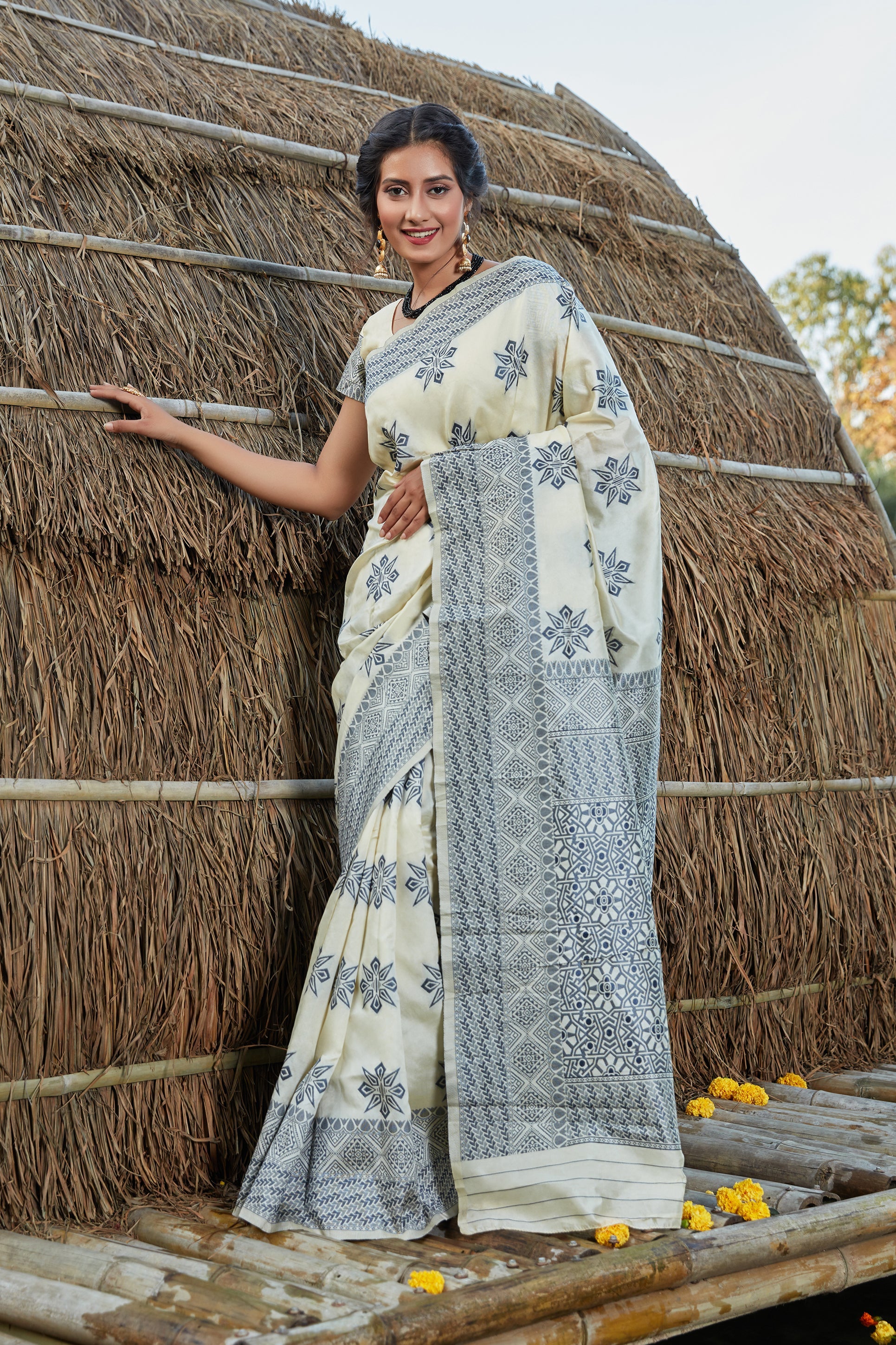 Off White Weaving Banarasi Silk Festival Wear Saree - Colorful Saree