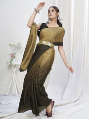 Olive Green-Brown Ready to Wear One Minute Lycra Saree - Colorful Saree