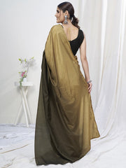 Olive Green-Brown Ready to Wear One Minute Lycra Saree - Colorful Saree