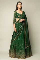 Pakistani Green Lehenga Saree in Georgette Colorful Saree