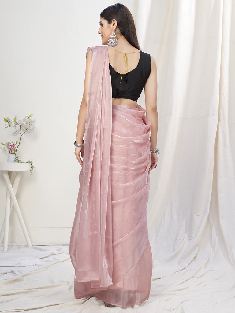 Pale Pink Pre-Stitched Blended Silk Saree - Colorful Saree