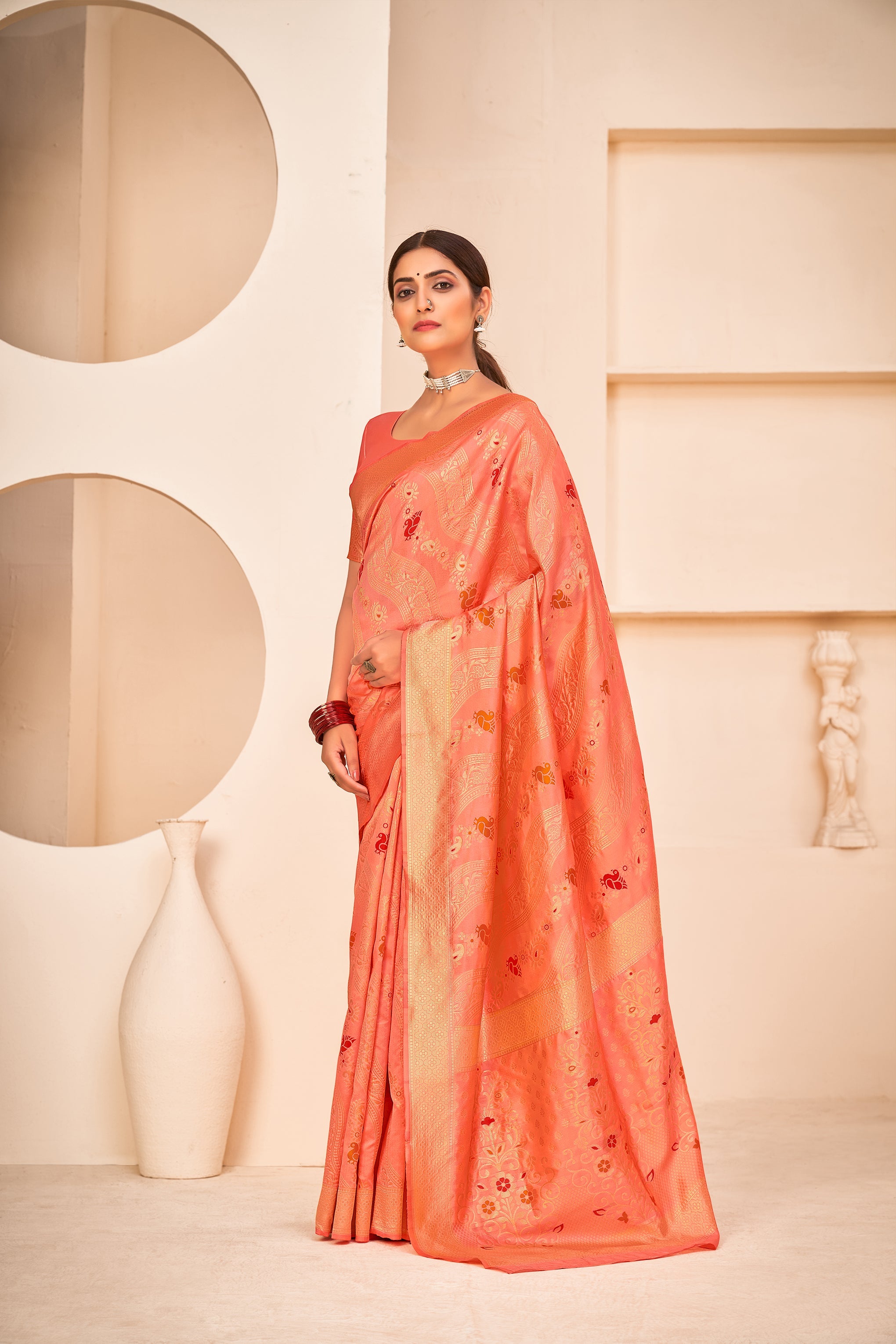 Peach Festive Wear Banarasi With Patola Woven Banarasi Silk Saree - Colorful Saree