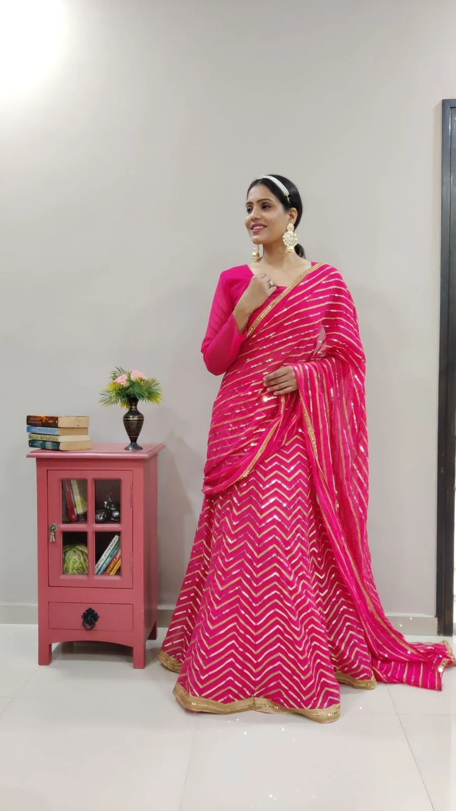 Pink Lehenga Saree in Georgette With Sequence Work Colorful Saree