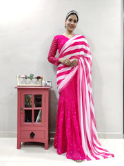 Pink Stripe Printed Lehenga Saree In Georgette Colorful Saree