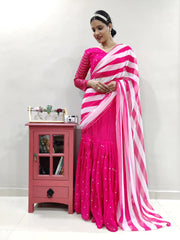 Pink Stripe Printed Lehenga Saree In Georgette Colorful Saree