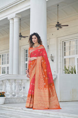 Pink Color Banarasi Silk Base Half And Half Silk Weave Saree - Colorful Saree