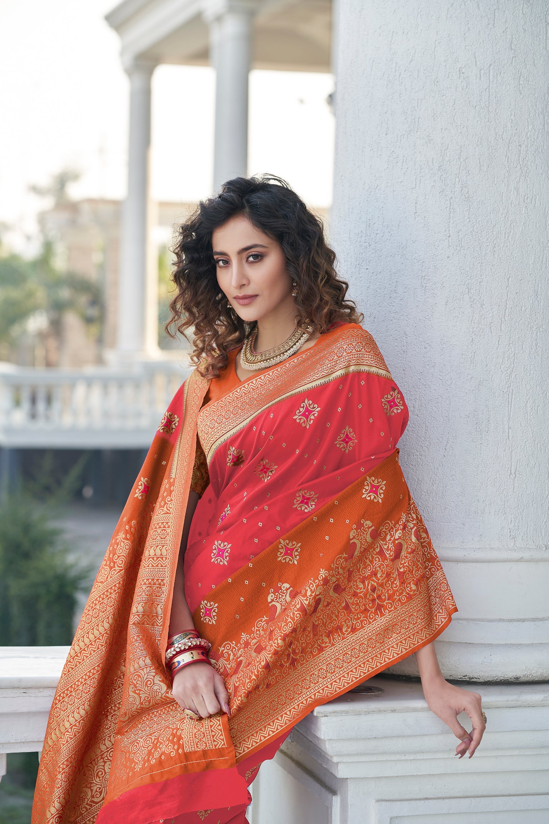 Pink Color Banarasi Silk Base Half And Half Silk Weave Saree - Colorful Saree