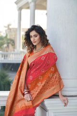 Pink Color Banarasi Silk Base Half And Half Silk Weave Saree - Colorful Saree