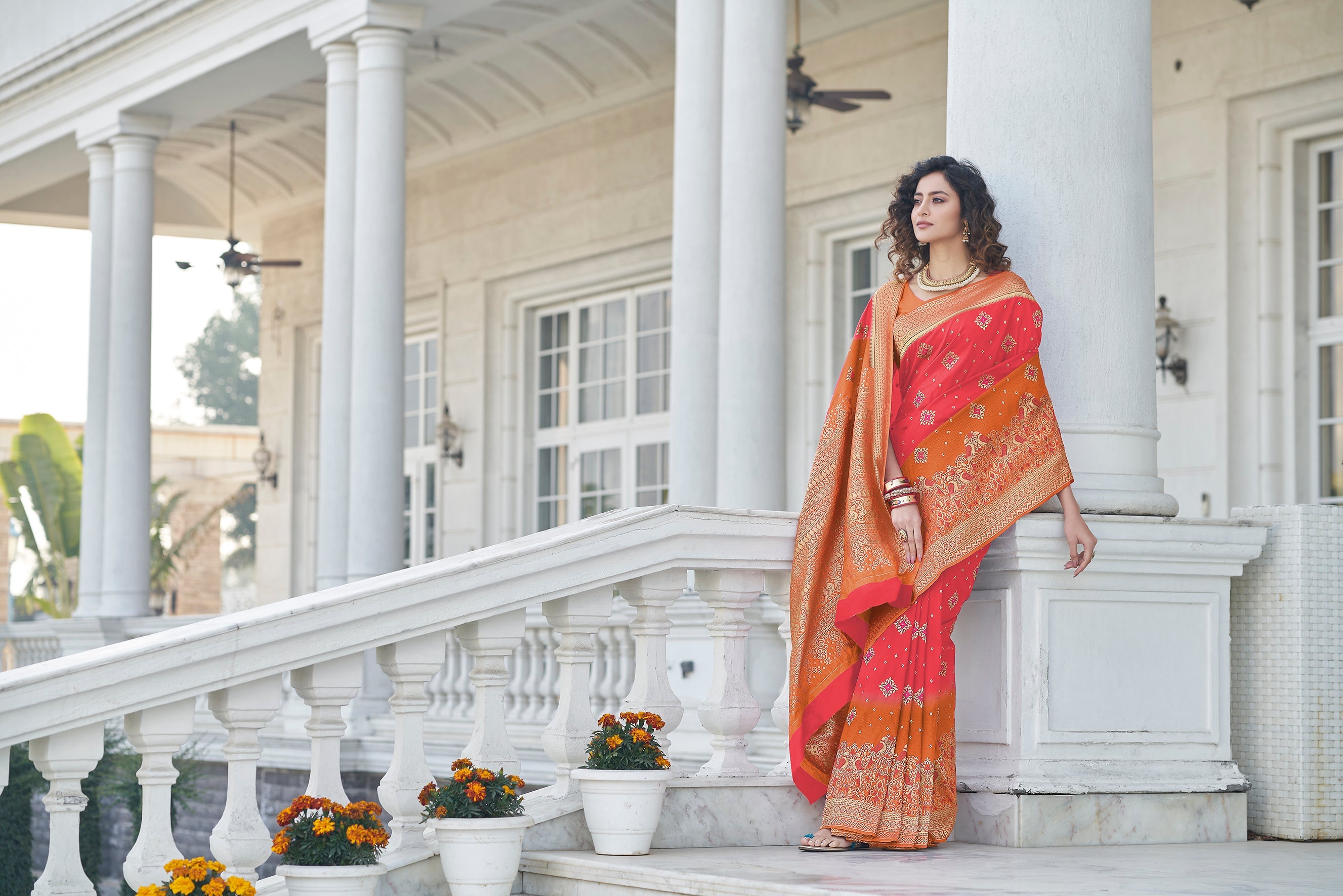 Pink Color Banarasi Silk Base Half And Half Silk Weave Saree - Colorful Saree