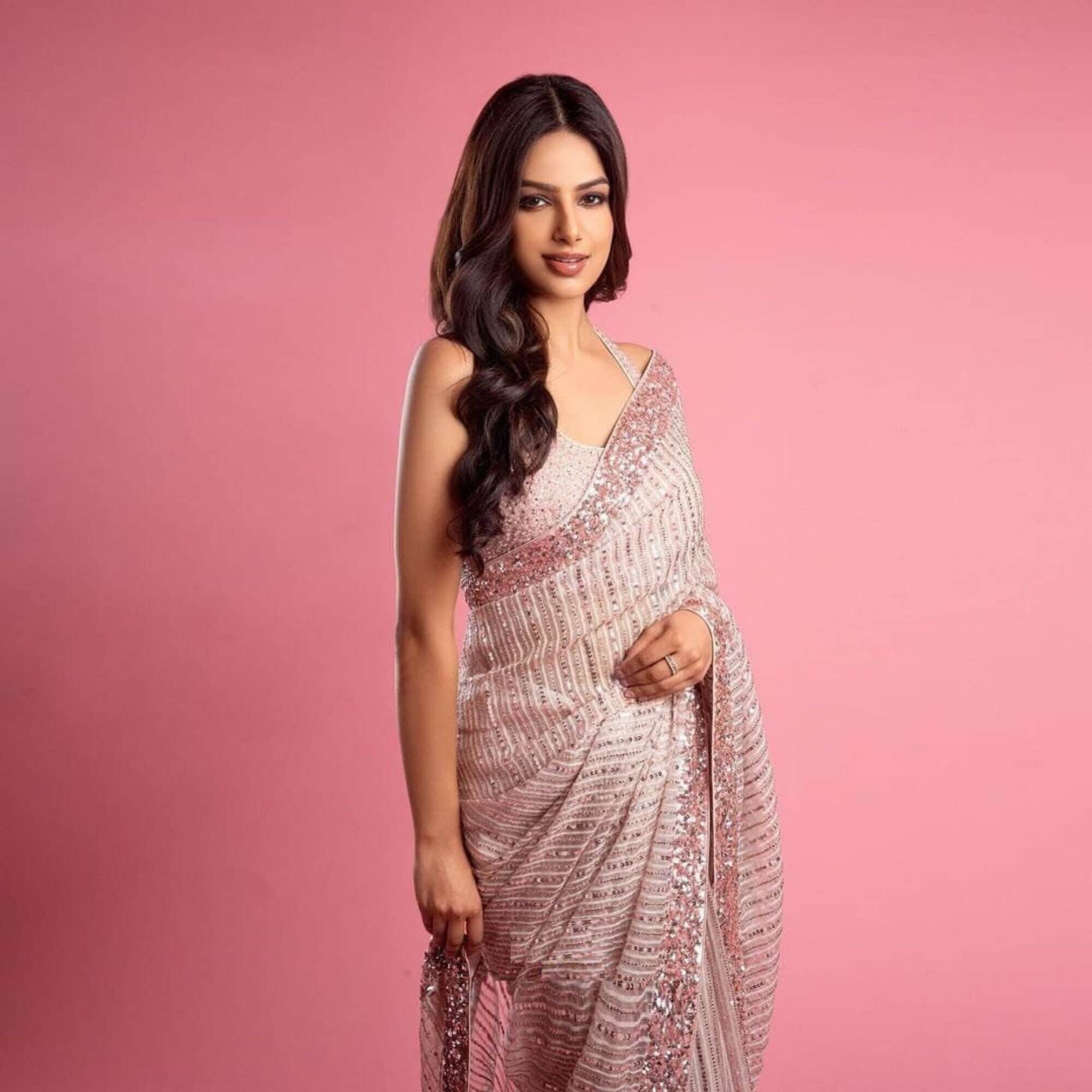 Pink Saree in Georgette With Sequence and Zari Work - Colorful Saree