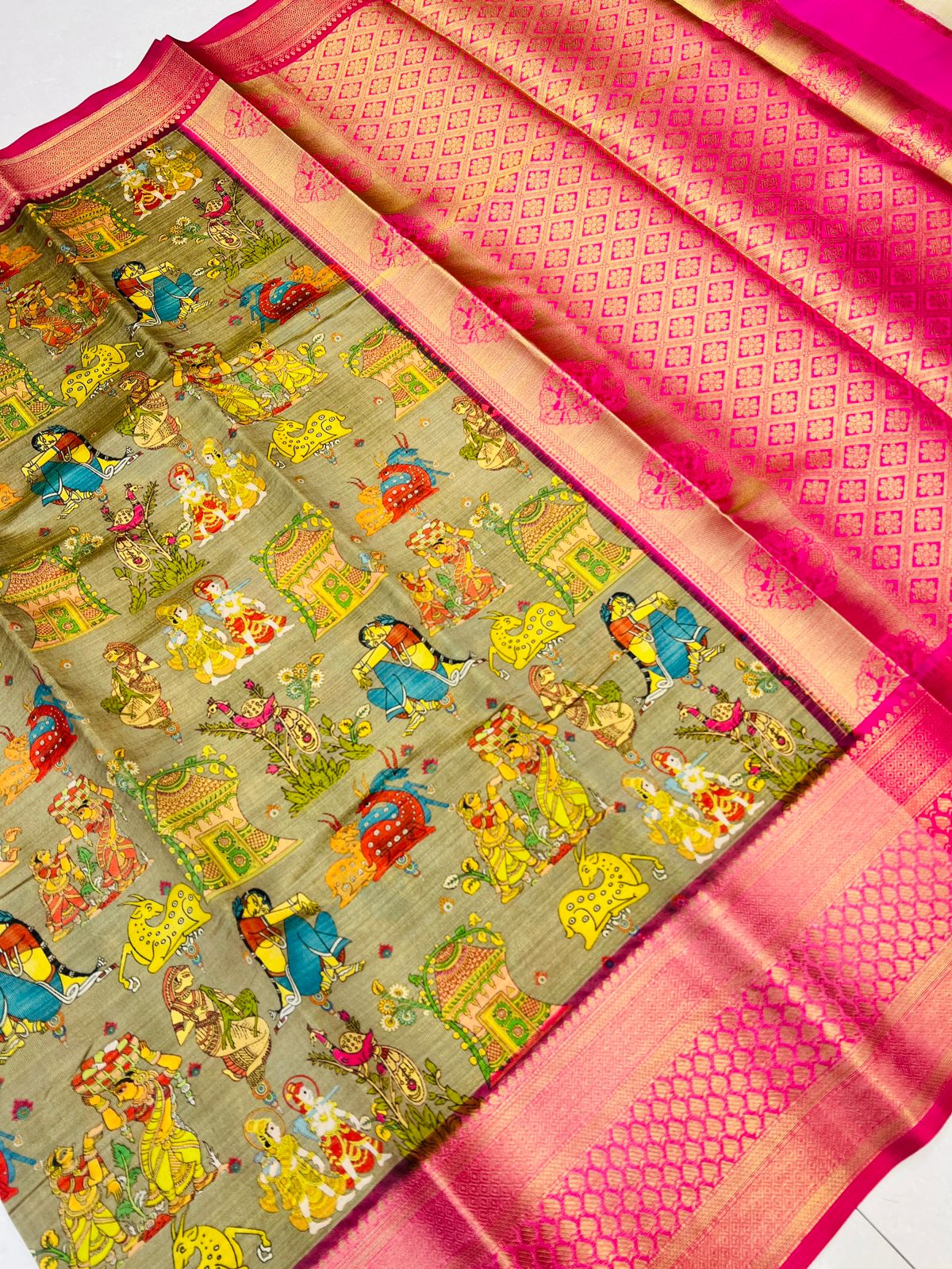 Sempiternal Dark Beige Kalamkari Printed Saree With Lissome Blouse Piece - Colorful Saree