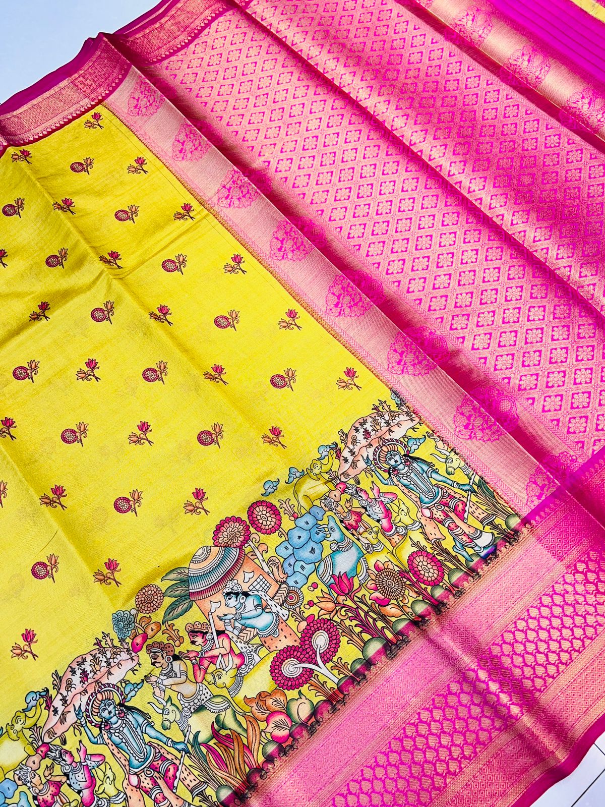 Comely Yellow Kalamkari Printed Saree With Ideal Blouse Piece - Colorful Saree