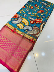 Gratifying Blue Kalamkari Printed Saree With Ephemeral Blouse Piece - Colorful Saree