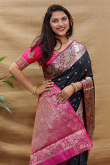 Seraglio Black Soft Banarasi Silk Saree With Divine Blouse Piece - Colorful Saree