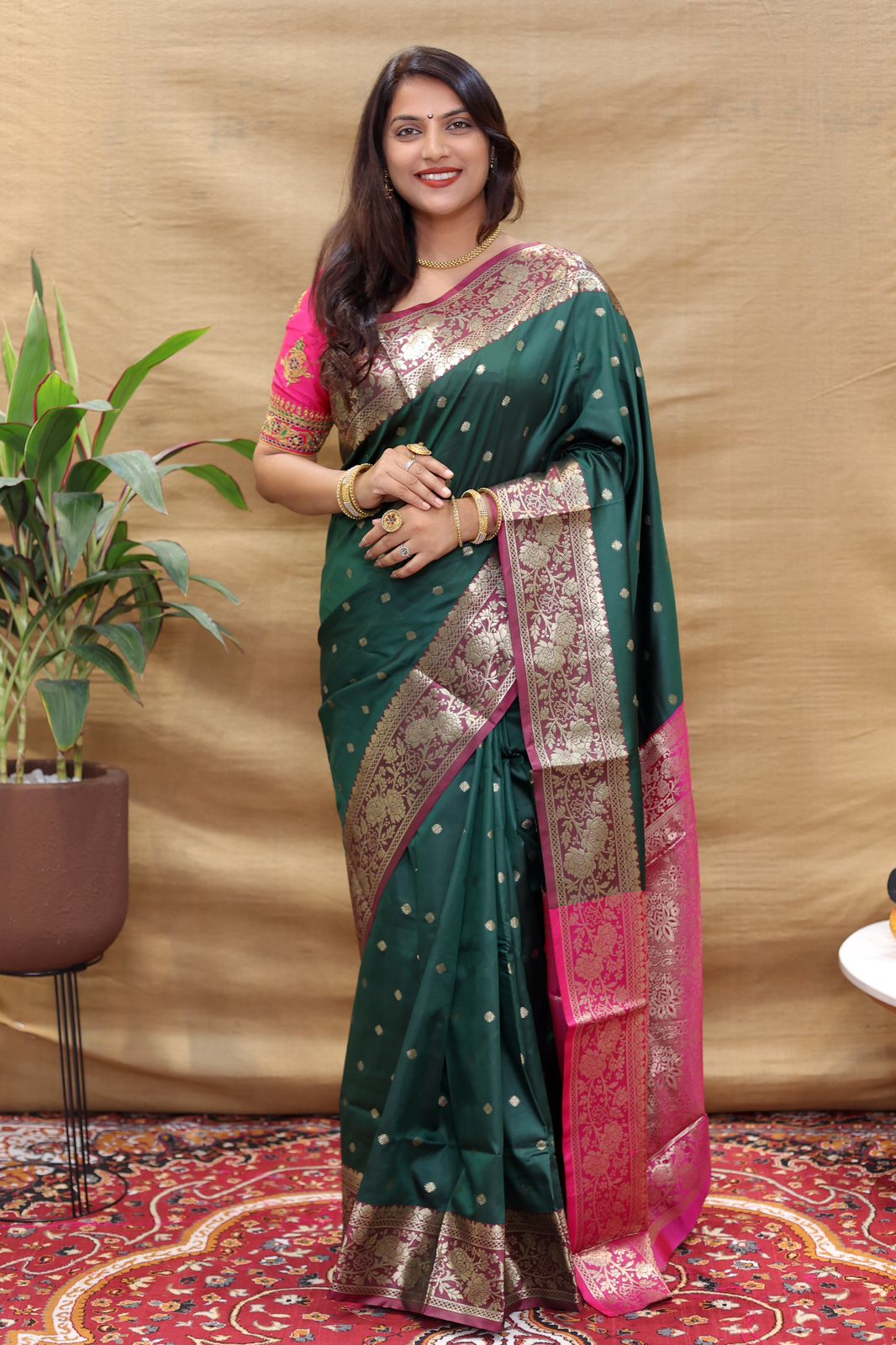 Palimpsest Dark Green Soft Banarasi Silk Saree With Stunner Blouse Piece - Colorful Saree