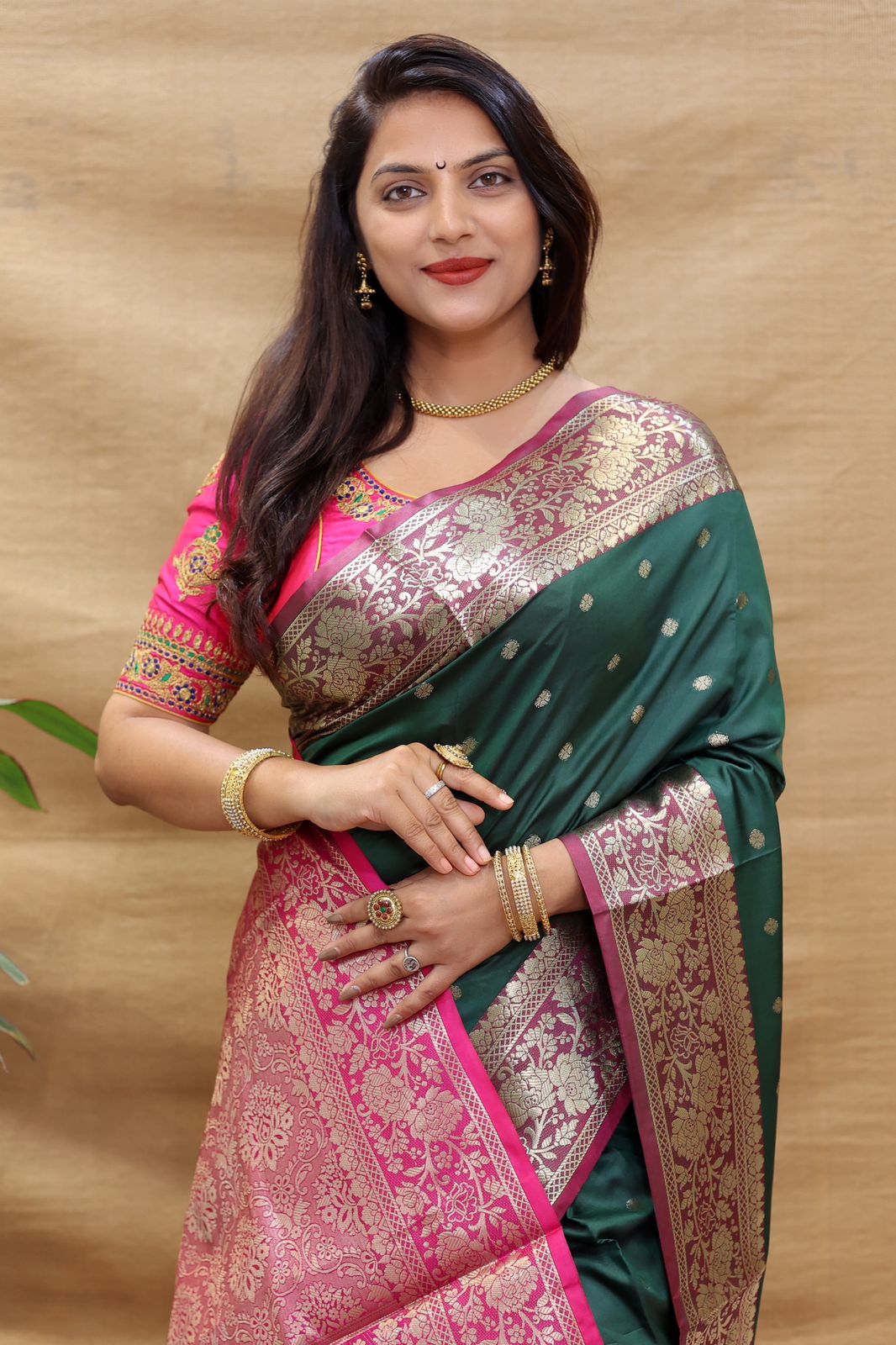 Palimpsest Dark Green Soft Banarasi Silk Saree With Stunner Blouse Piece - Colorful Saree