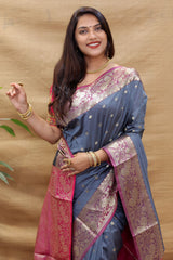 Transcendent Grey Soft Banarasi Silk Saree With Engrossing Blouse Piece - Colorful Saree