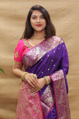 Glorious Purple Soft Banarasi Silk Saree With Elegant Blouse Piece - Colorful Saree