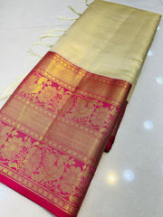 Preferable Beige Kanjivaram Silk Saree With Forbearance Blouse Piece - Colorful Saree