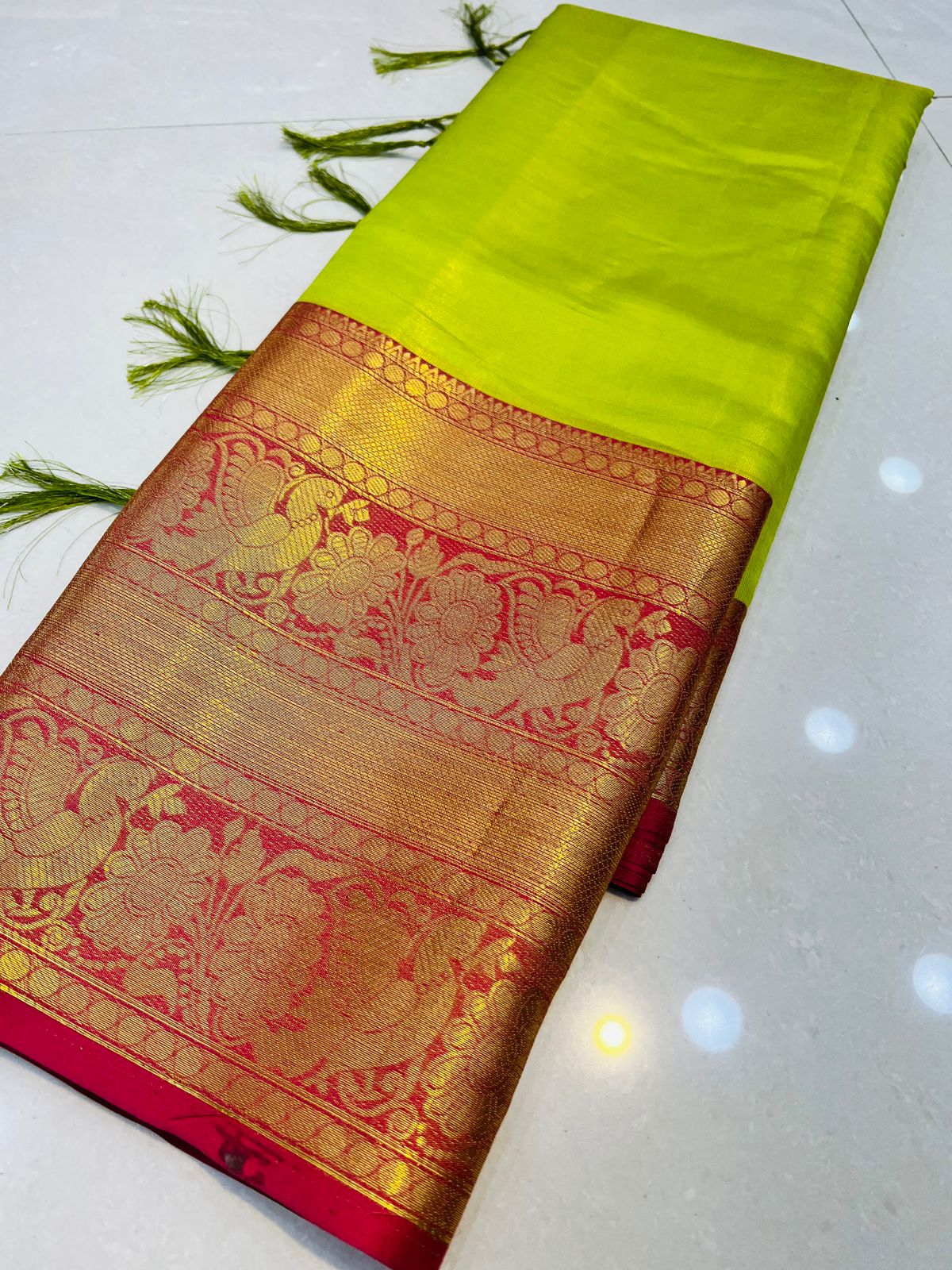 Fairytale Parrot Kanjivaram Silk Saree With Confounding Blouse Piece - Colorful Saree