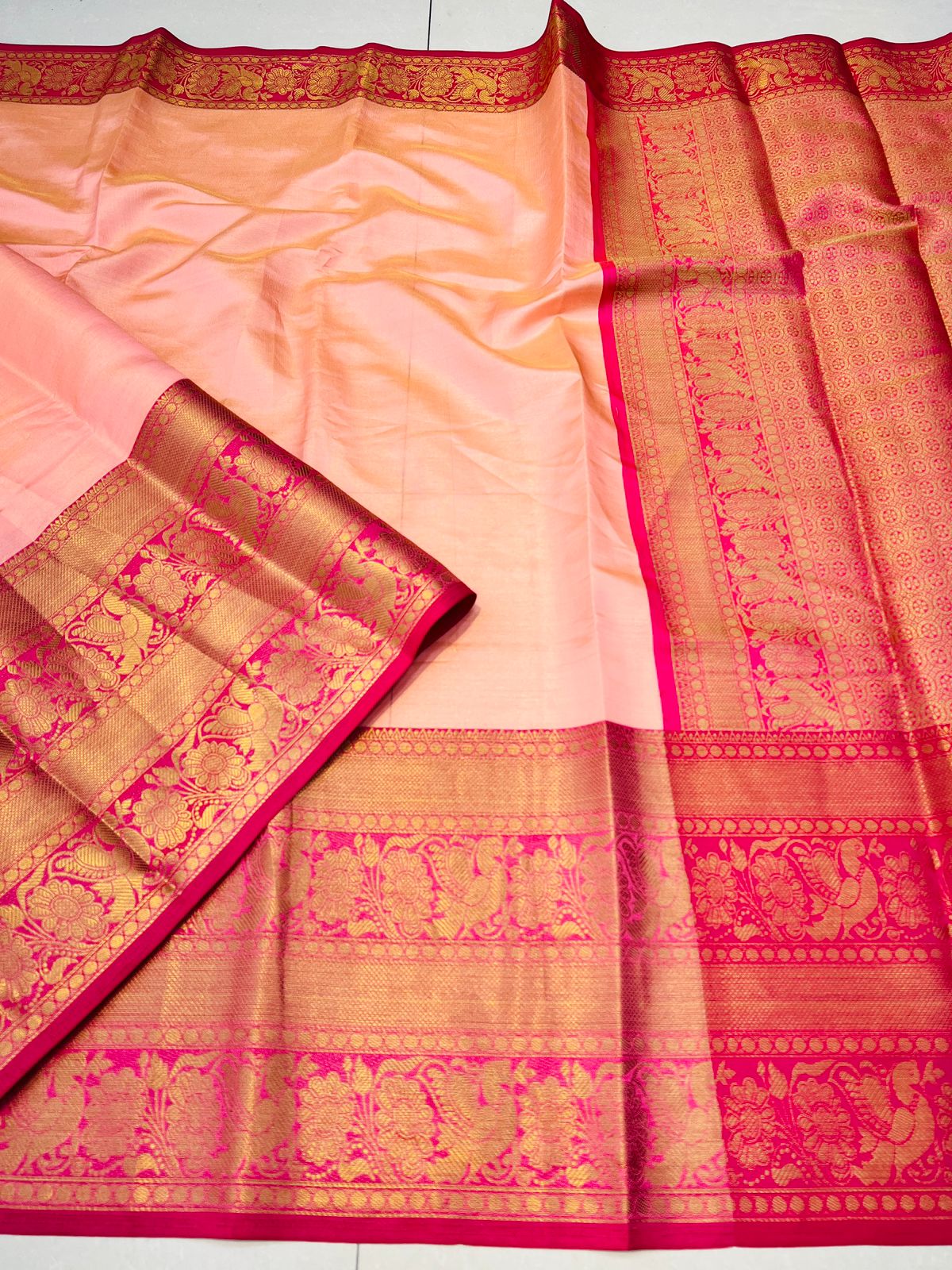 Groovy Pink Kanjivaram Silk Saree With Splendorous Blouse Piece - Colorful Saree