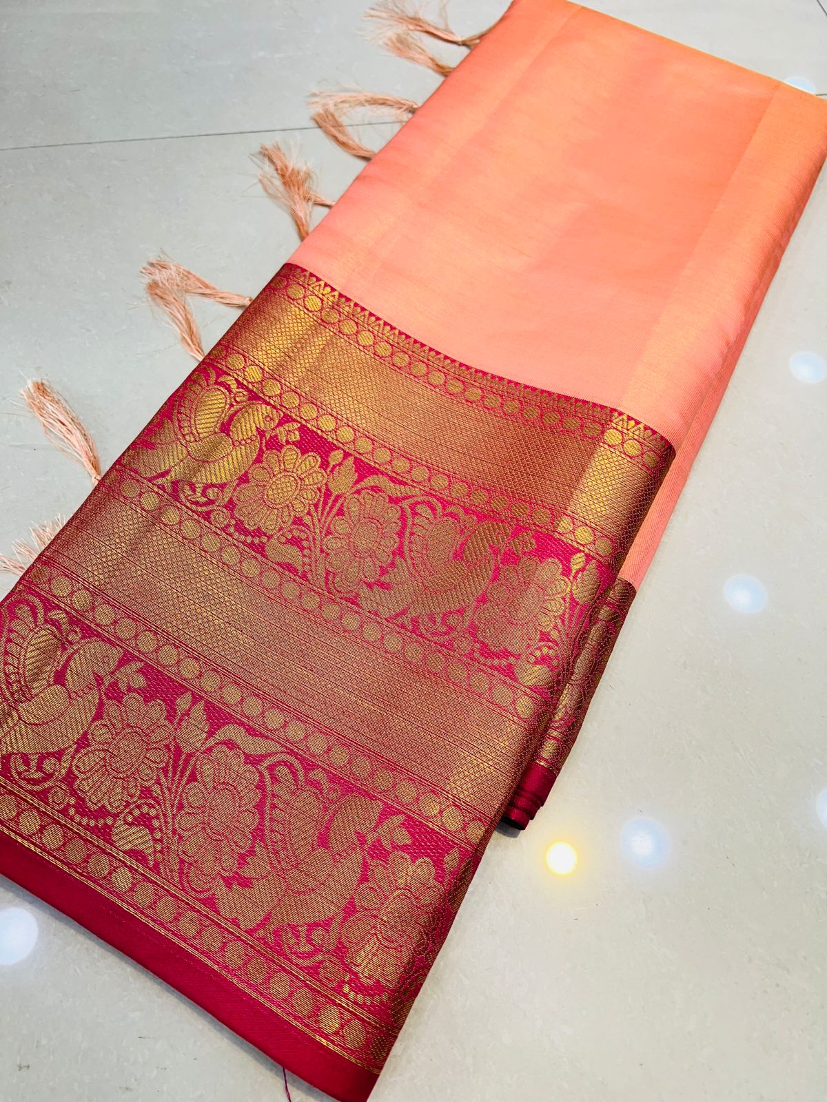 Groovy Pink Kanjivaram Silk Saree With Splendorous Blouse Piece - Colorful Saree