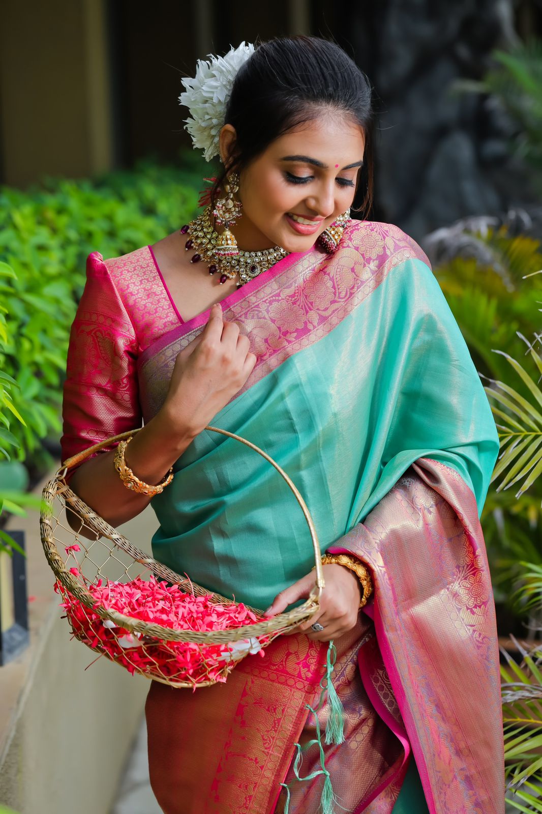 Breathtaking Sea Green Kanjivaram Silk Saree With Scintilla Blouse Piece - Colorful Saree