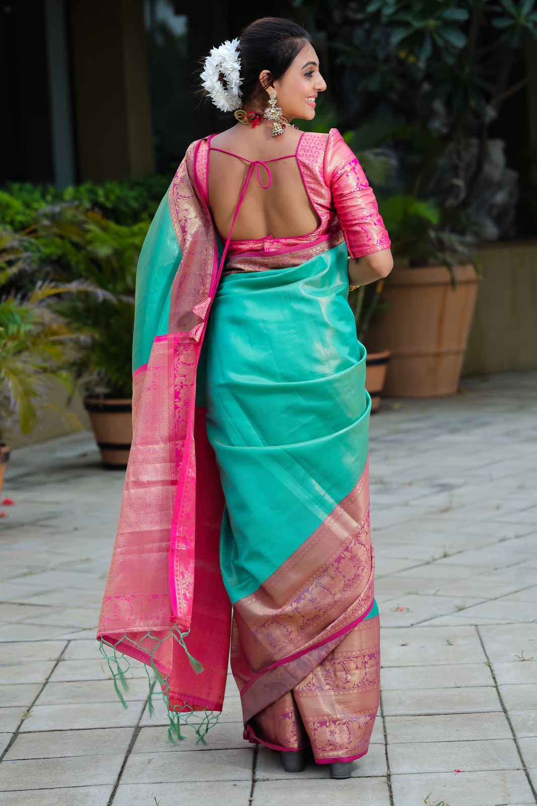 Breathtaking Sea Green Kanjivaram Silk Saree With Scintilla Blouse Piece - Colorful Saree