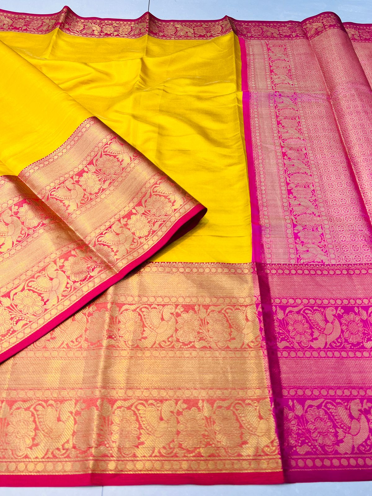 Captivating Yellow Kanjivaram Silk Saree With Fugacious Blouse Piece - Colorful Saree