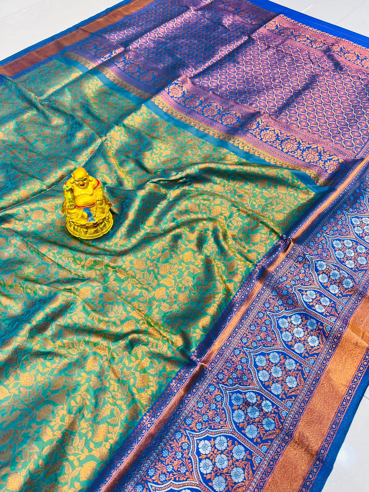 Girlish Sea Green Kanjivaram Silk Saree With Scintilla Blouse Piece - Colorful Saree