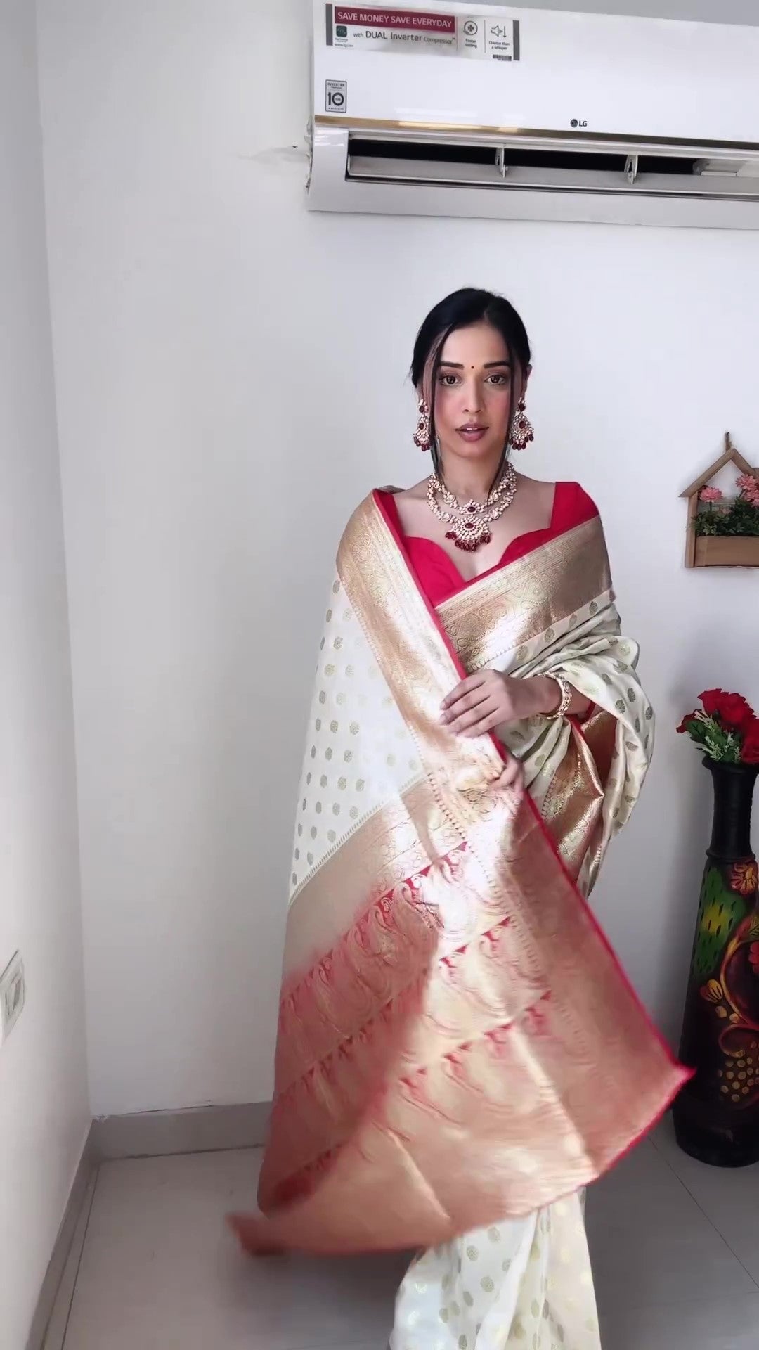 Trendy 1-Minute Ready To Wear Beige Soft Silk Saree - Colorful Saree