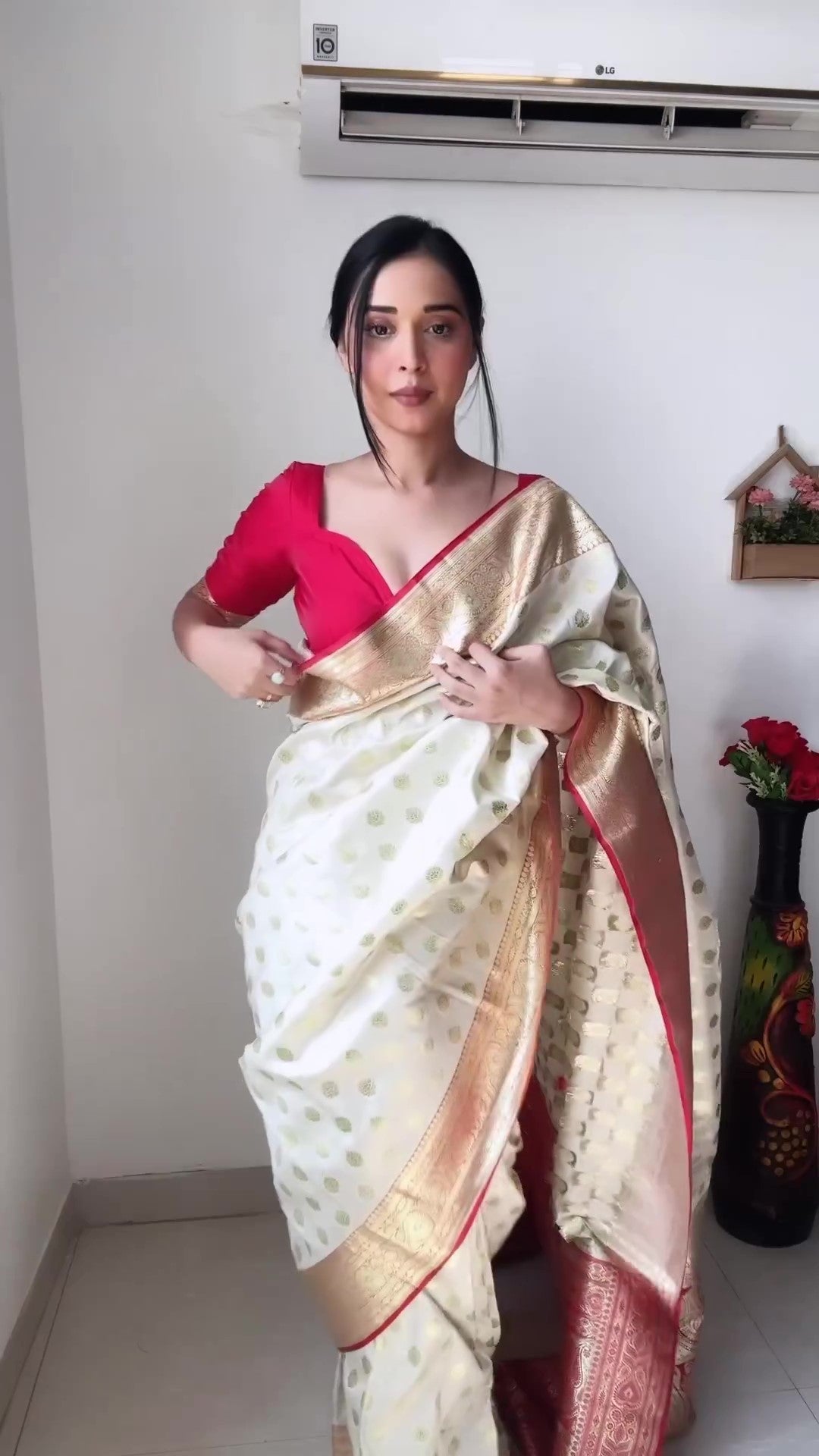 Trendy 1-Minute Ready To Wear Beige Soft Silk Saree - Colorful Saree